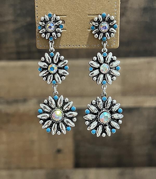EARRINGS :: WESTERN POST EARRINGS :: Wholesale Western Ab Stone Concho Earrings