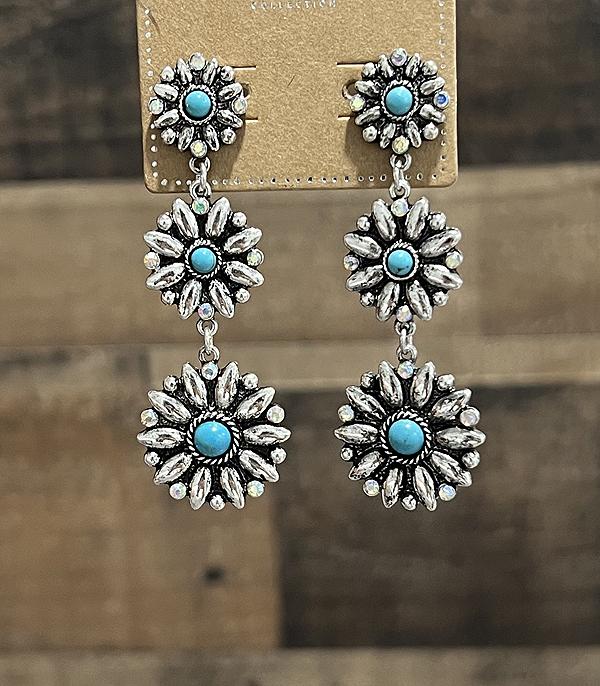 EARRINGS :: WESTERN POST EARRINGS :: Wholesale Western Turquoise Concho Drop Earrigns
