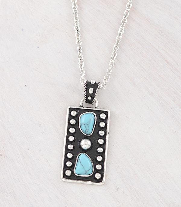 NECKLACES :: WESTERN TREND :: Wholesale Turquoise Rectangle Concho Necklace