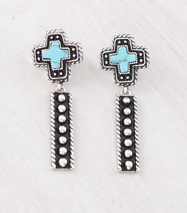 EARRINGS :: WESTERN POST EARRINGS :: Wholesale Turquoise Cross Concho Earrings