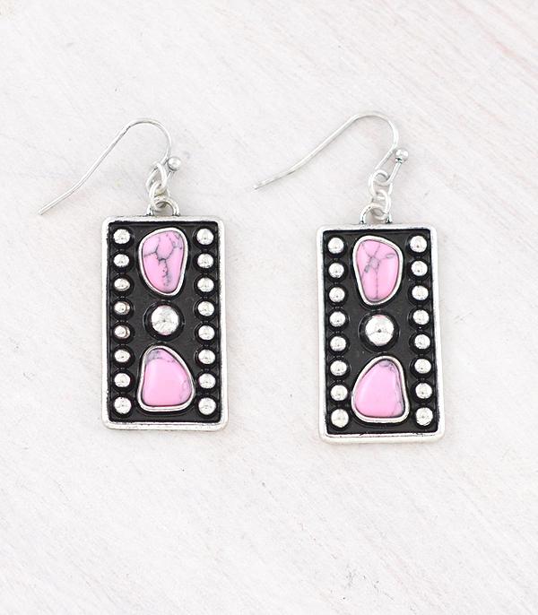EARRINGS :: WESTERN HOOK EARRINGS :: Wholesale Western Pink Stone Concho Earrings